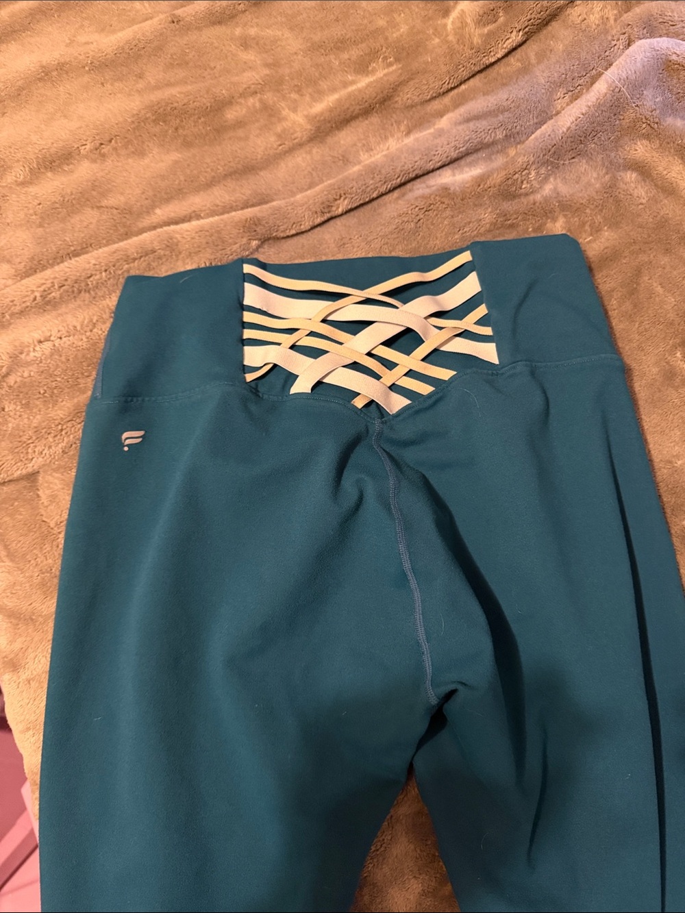 Fabletics women's Teal Crisscross Waist Active Leggings 3/4